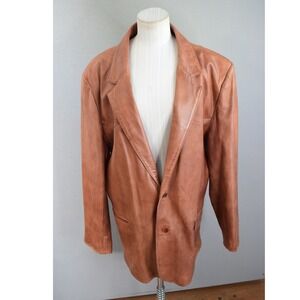 Overland Western Leather Blazer Jacket Men Size 48 Brown Classic Soft Two Button